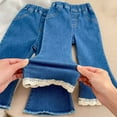 thumbnail image 4 of Girls Wide Leg Jeans Kids Baggy Elastic Waist Casual Bell-Bottom Denim Pants Children's Solid Color Pants With Elastic Waist Casual And Comfortable Jeans with Pockets for 0-3Y, 4 of 5