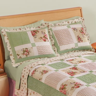 - Miniature Floral Border Cottage Patchwork Pillow Sham