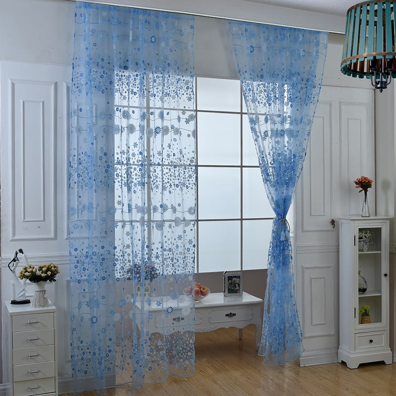 Colorful Floral Tulle Voile Door Window Curtain Drape Panel Sheer Scarf Valances 