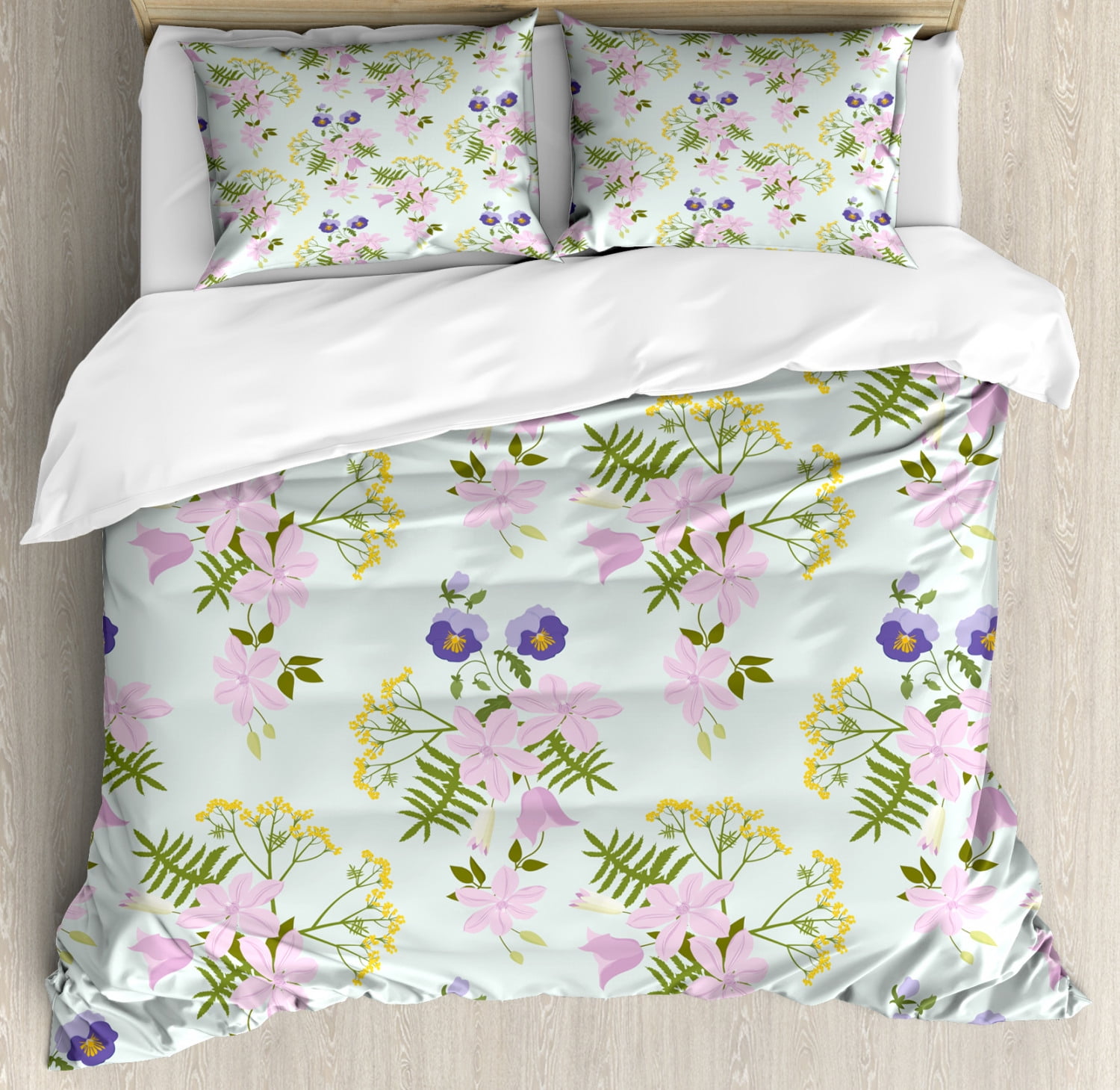 Pansy Duvet Cover Set, Close Up Scene of Detailed Garden Flowers