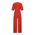 thumbnail image 6 of Gaecuw Jumpsuits for Women Dressy Wedding Short Sleeve Puff Sleeve Overall V Neck Band Collar Solid Onesie One Piece Outfits Loose Baggy Long Pants Wide Leg Summer Romper Pull On Ankle Length Trousers, 6 of 7