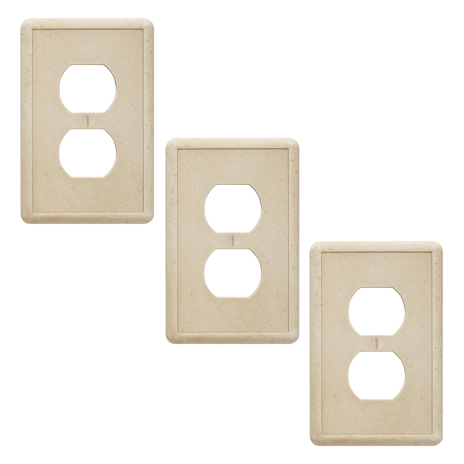 Questech Single Duplex Outlet Cover Linen Textured Decorative Electrical Wall Plate Almond