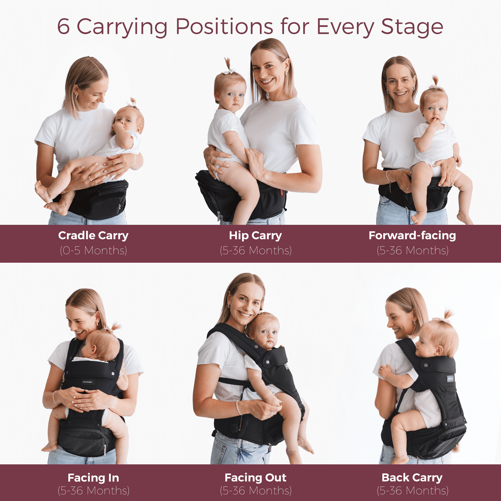 Momcozy Baby Carrier with Hip Seat, 2-in-1 Detachable Infant Hip Seat Carrier for Toddlers up to 44lbs. Breathable for Hands-Free Carrying. Fits Waist Sizes up to 47 Inches for Mom & Dad