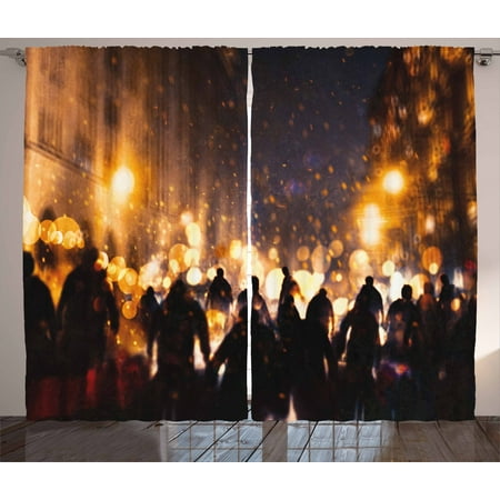 Zombie Curtains 2 Panels Set, Burning Town Urban Chaos with Human Silhouettes in Street Pattern Print, Window Drapes for Living Room Bedroom, 108W X 63L Inches, Amber Mauve Seal Brown, by Ambesonne
