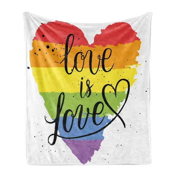Pride Soft Flannel Fleece Throw Blanket, LGBT Gay Lesbian Parade Love is Love Hand Writing Paint Strokes, Cozy Plush for Indoor and Outdoor Use, 60" x 80", Multicolor, by Ambesonne