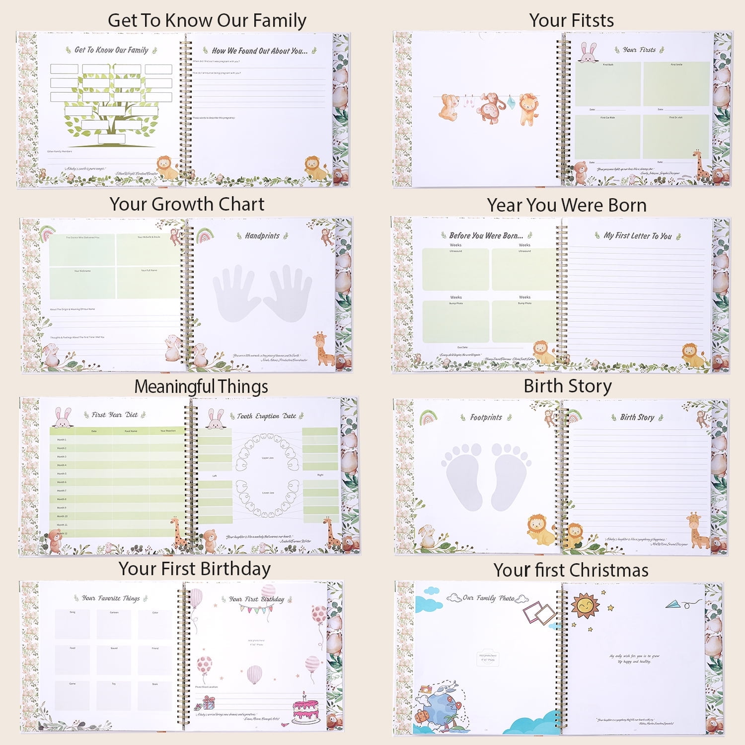 TJT Keepsake Baby Books for Newborn Baby Memory, First 5 Years Baby Memory Record Book Gift, 124 Pages Baby Album, Rabbit, Brown
