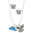 thumbnail image 1 of Delight Jewelry Silvertone Royal Blue ''Big Sister'' with Heart Silver tone Guardian Angel Charm Necklace and Stud Earrings, 1 of 4