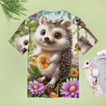 thumbnail image 4 of Cute Hedgehog Floral Garden-1 Womens Tops Women's Fashion Casual Short Sleeve Flower Print Round Neck Pullover Top Blouse, 4 of 7