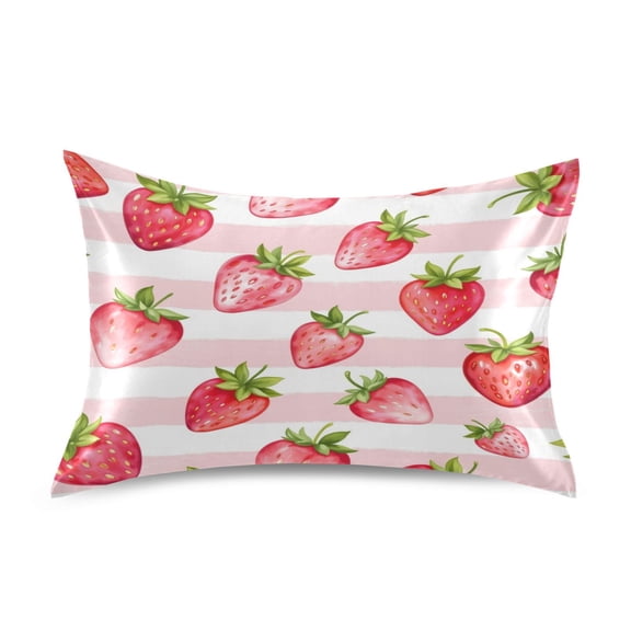 Satin Pillow Case Envelope Pillow Covers Standard Size Soft Pillow Cases for Bedroom, Strawberry Stripe Printed