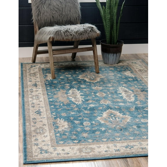Unique Loom Salzburg Rug Light Blue/Gray 6' 1" x 9' Rectangle Traditional Perfect For Living Room Bed Room Dining Room Office