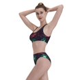thumbnail image 5 of Pofeuu Red And Green Carnation Print Womens Bathing Suits Modest High Waisted Bikini Sets Cute Halter 2 Piece Swim Suit, 5 of 7