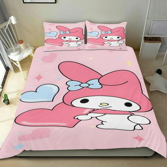 My Melody Themed Bed Sheet Set Three Piece Set 53x79 Inches Comfortable And Skin Friendly Unique Design Creating A Star Studded Night