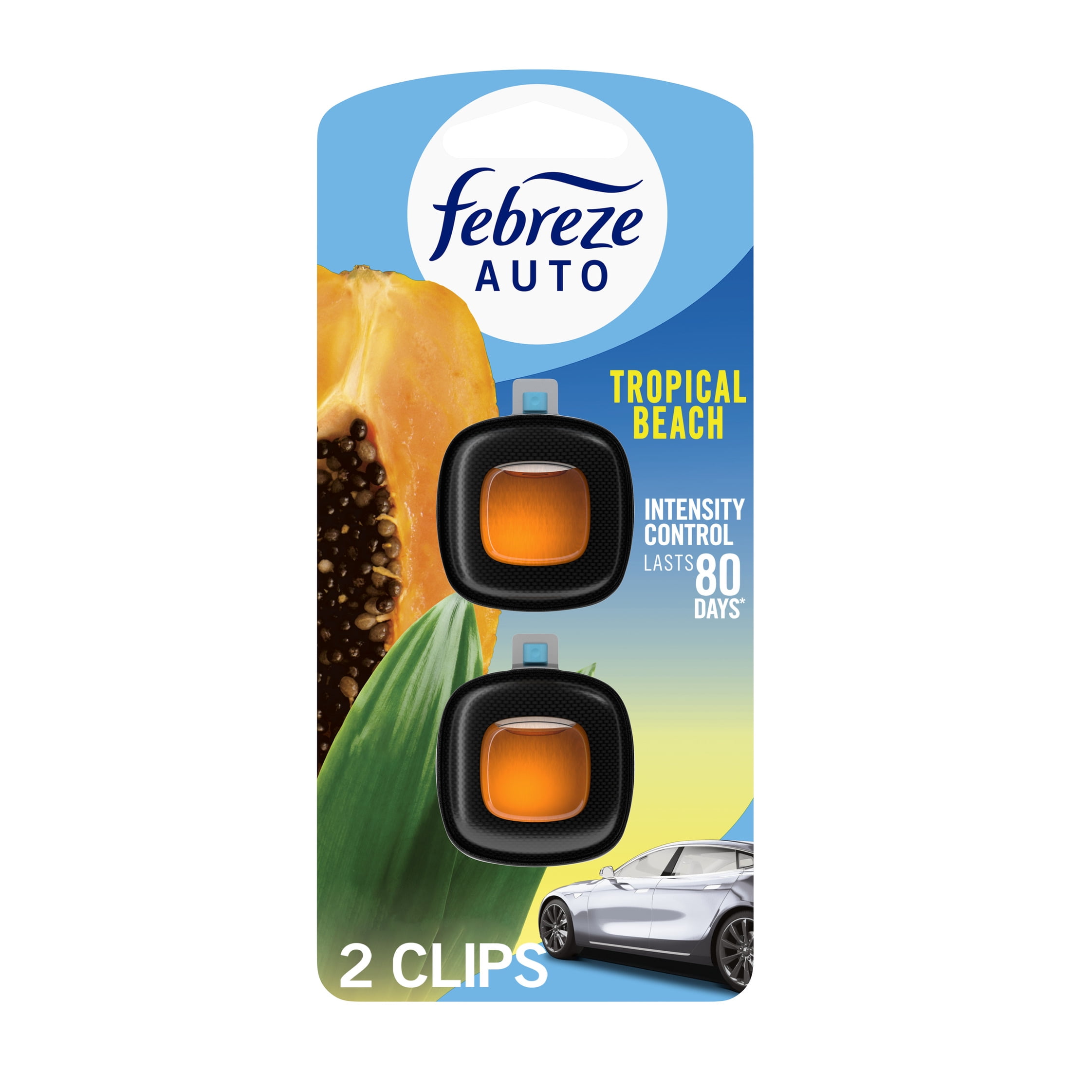 (2 pack) Febreze AUTO Car Air Freshener, Odor-Fighting Car Vent Clip, Tropical Beach, 2 Count