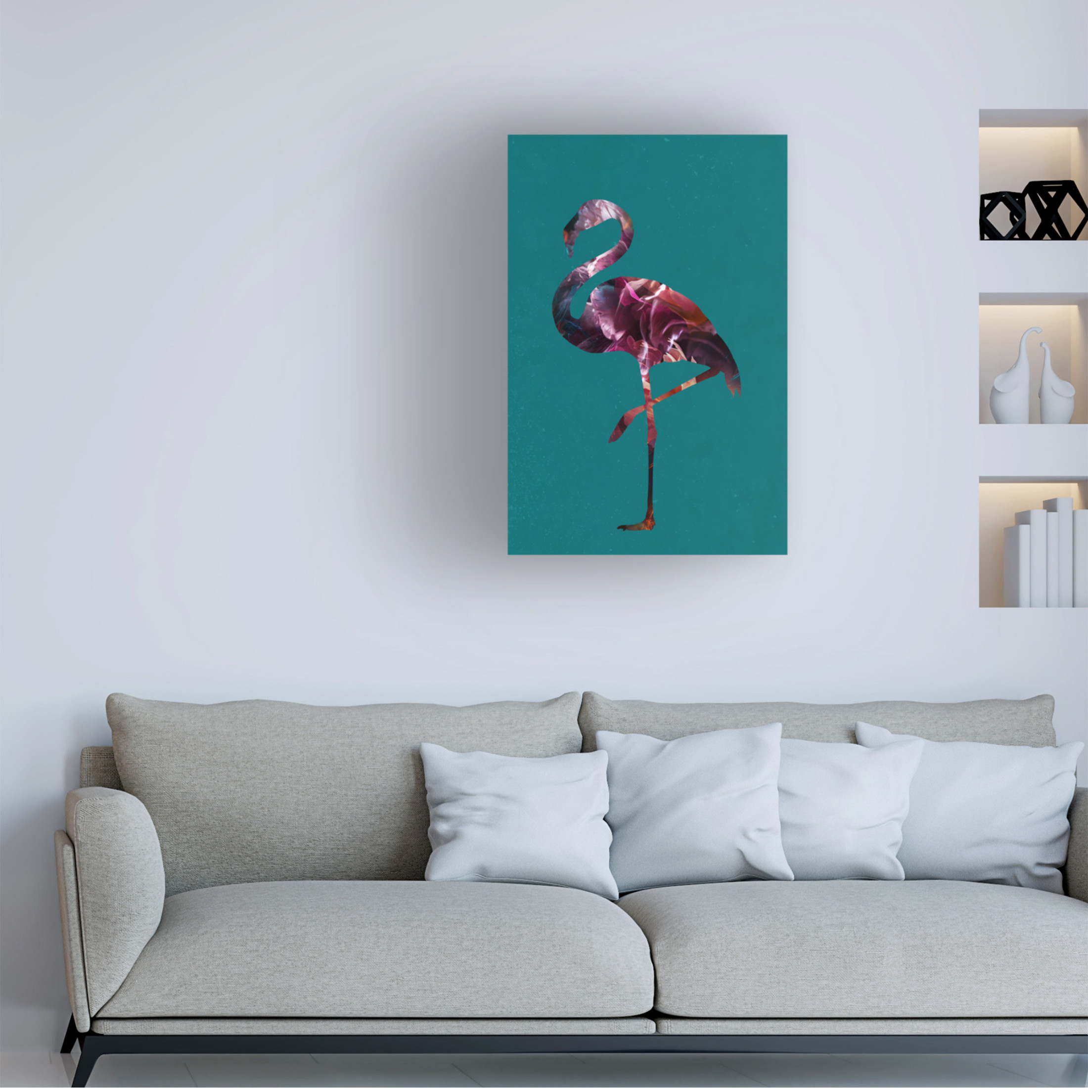 Trademark Fine Art Sarah Manovski  Flamingo Pink and Green Canvas Wall Art