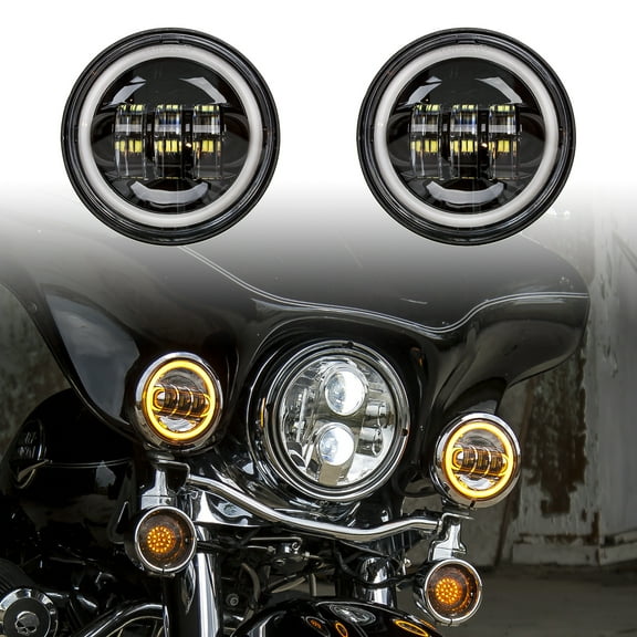 Black Motorcycle LED Driving Lights with Turnsignal Halo