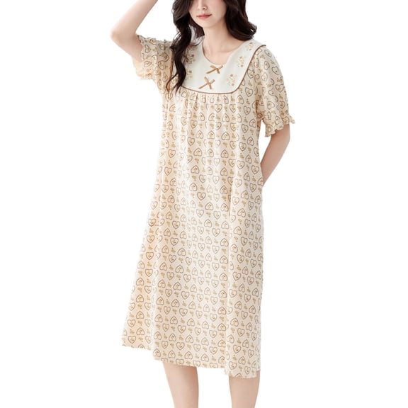 SWSMCLT Women's Cotton Nightgowns Pajamas Dress Plus Size Summer V Neck Ruffle Cute Night Gown Short Sleeve Fashion Style3 Medium