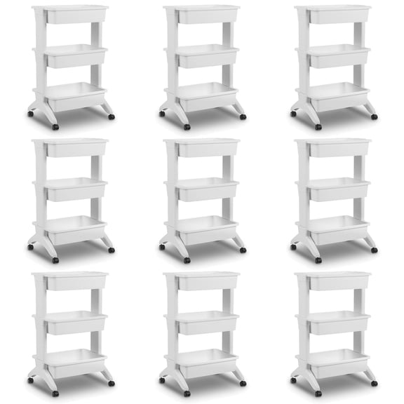 Sterilite 3 Tier Utility Rolling Organization Cart Storage Bins, 9 Pack