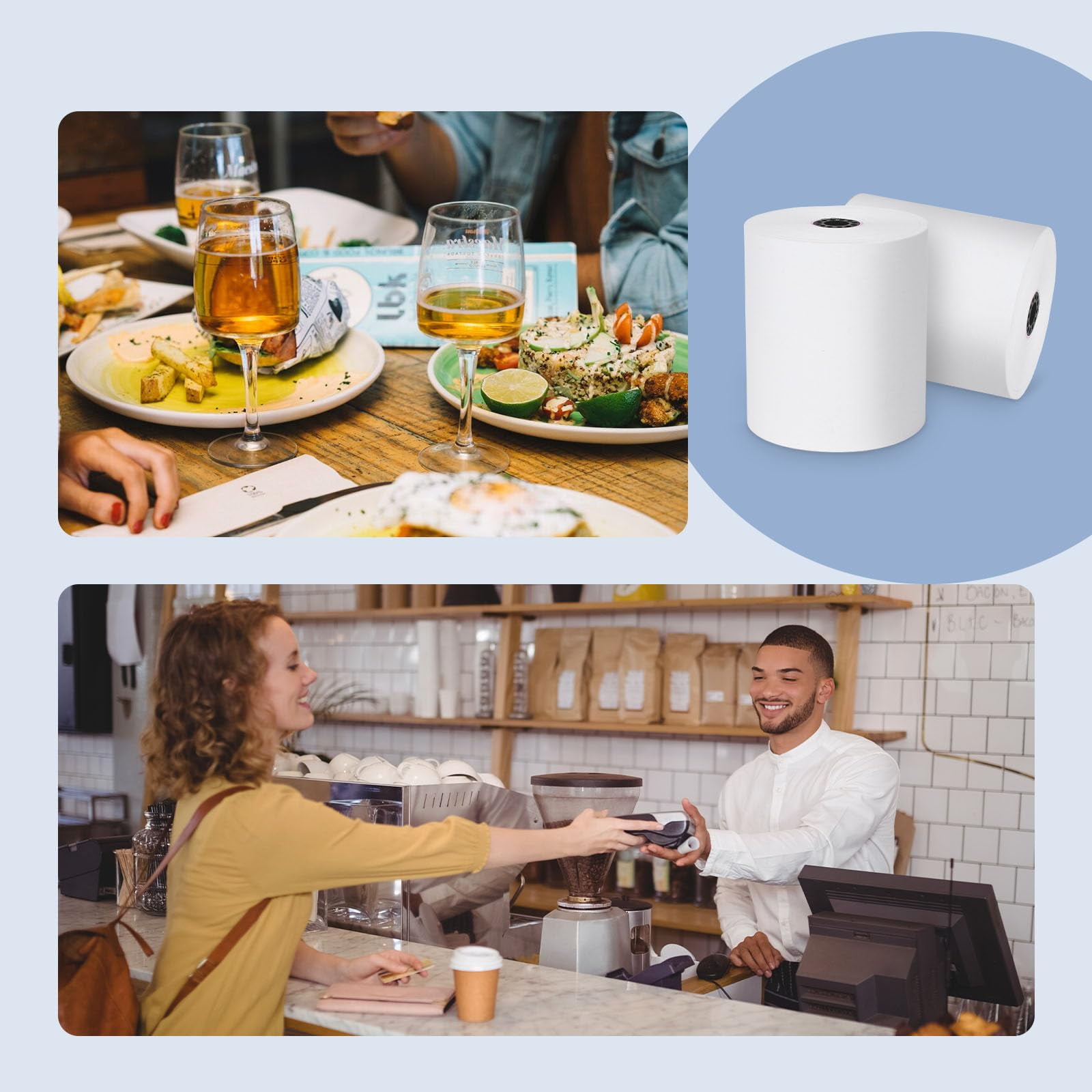 50 Rolls Kitchen Printer Paper 3 x 165' 1 Ply Bond (Non -Thermal) Receipt Paper POS Cash Register Paper