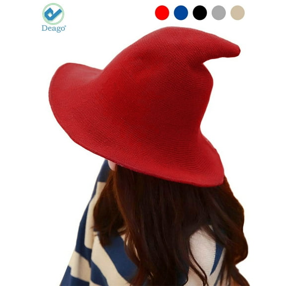 Deago Women Witch Hat Cotton Wool Fashion Witch Sun Hats For Halloween Christmas Streetwear Party Accessories (Red)