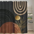 thumbnail image 2 of Abstract Mid Century Shower Curtain for Bathroom Decor 72Wx84H Inches Extra Long Black Boho Men Arch Sun Leaves Minimalist Modern Geometric Brown Gold Fabric Waterproof Polyester 12 Pack Hooks, 2 of 6