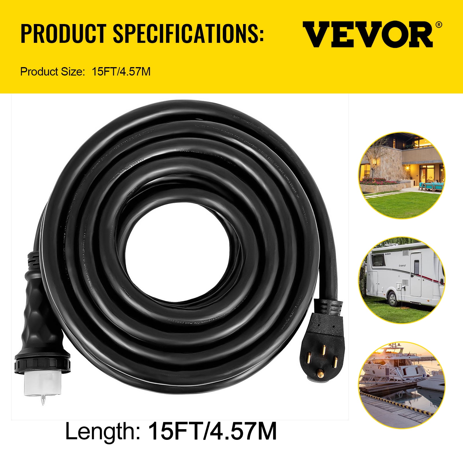 BENTISM 15Ft 50 Amp Generator Extension Cord STW 6/3 + 8/1 Generator Cord 125V 250V UL Listed Generator Power Cord N14-50P & SS2-50R & CS6364 Twist Lock Connectors