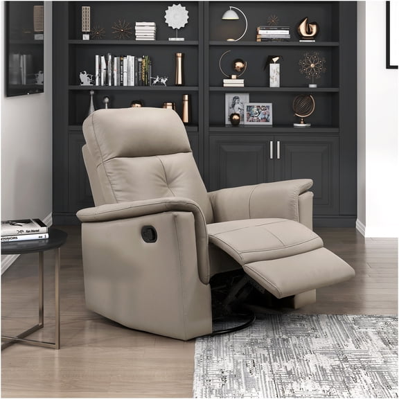 JERFIT Modern Swivel Glider Recliner Chair, Top Grain Leather Upholstery, 360-Degree Rotation, Manual Recline, Light Brown Comfort Living Room Accent Chair