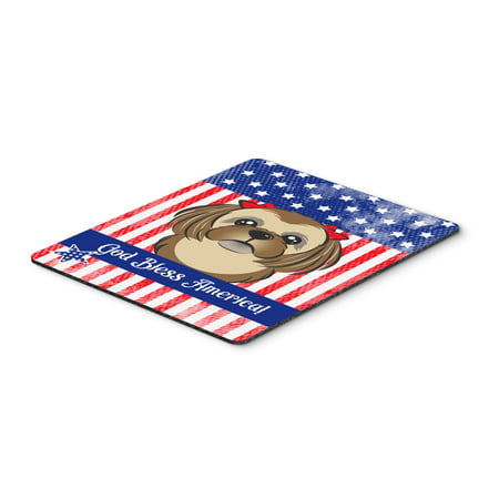 Carolines Treasures BB2179MP God Bless American Flag with Chocolate Brown Shih Tzu Mouse Pad, Hot Pad or