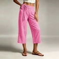 thumbnail image 5 of Nmnitkp Women's Gingham Plaid Capri Pants with Pockets Drawstring Elastic Waist Straight Leg Casual Summer Cropped Trousers for Beach Lounge Daily Errands Wear Pink,L, 5 of 8