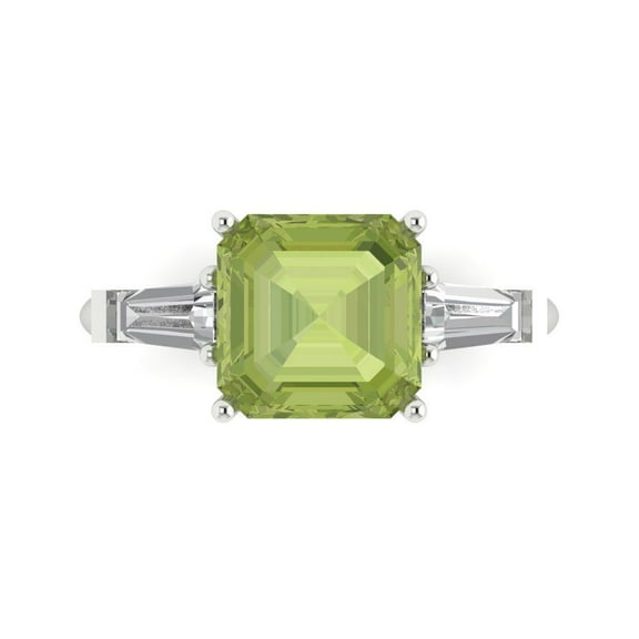 Three-Stone Engagement Ring for Women - 3ct Natural Peridot in 18K White Gold Promise Ring