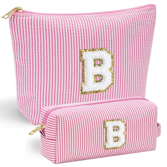 Bolsa de maquillaje rosa con inicial de YOOLIFE, regalo para sobrina, hermana, amiga, mujer, su mamá | Regalos de cumpleaños para mujeres, regalos para hijas | Bolsa de viaje para cosméticos B