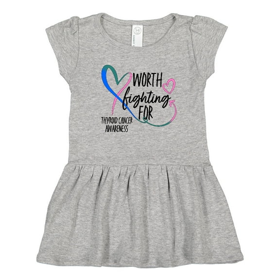 Inktastic Thyroid Cancer Awareness Pink, Blue, Teal Heart Ribbon Girls Toddler Dress