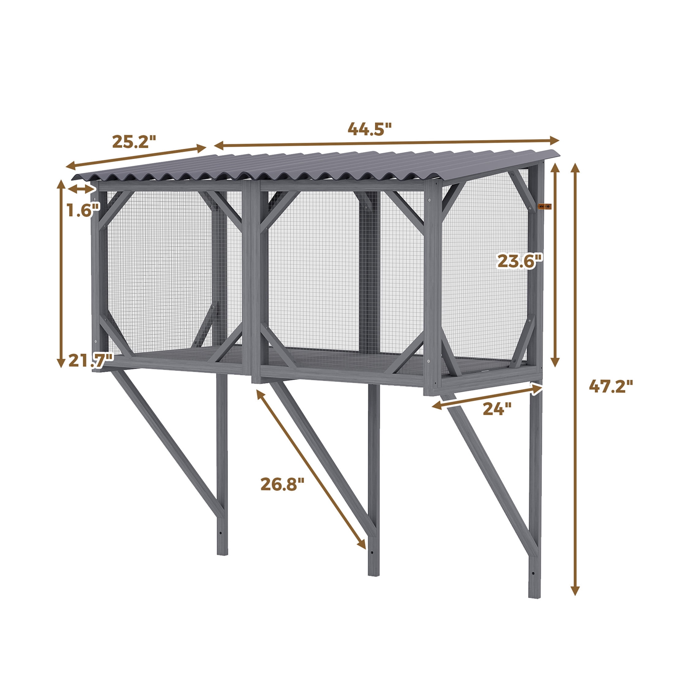 JERFIT Cat Window Enclosure for Large Cats, 3-Sided Mesh Panoramic View Catio Perch with Wood Frame, Grey