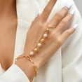 thumbnail image 3 of Womens Pearl Bracelet Elegant Alloy Bangle with Extension Chain European Geometric Design Fashion Jewelry for Women and, 3 of 6