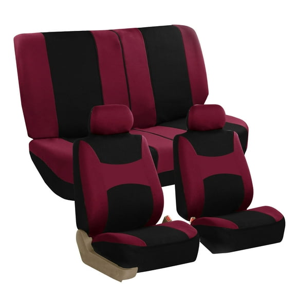 FH Group Light & Breezy Seat Covers for Auto, 2 Headrests Full Auto Seat Covers Set, Burgundy and Black