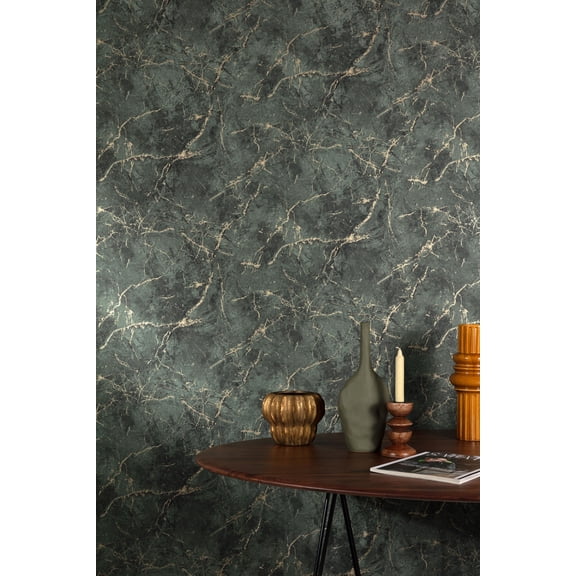 Dark Hunter Green Cracked Marble Print Non Woven Non-Pasted Textured Wallpaper 57 Sq. Ft.