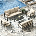 thumbnail image 3 of MRUAKA 5-Piece Outdoor Patio Conversation Set, Metal Frame Furniture Sofa with Armchairs & Coffee Table, Weather-Resistant Cushions for Balcony, Deck, Poolside Beige, 3 of 9