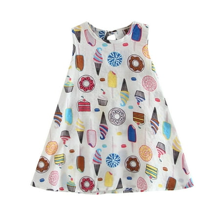 

Dresses for Girls Sleeveless A Line Short Dress Casual Print White 120