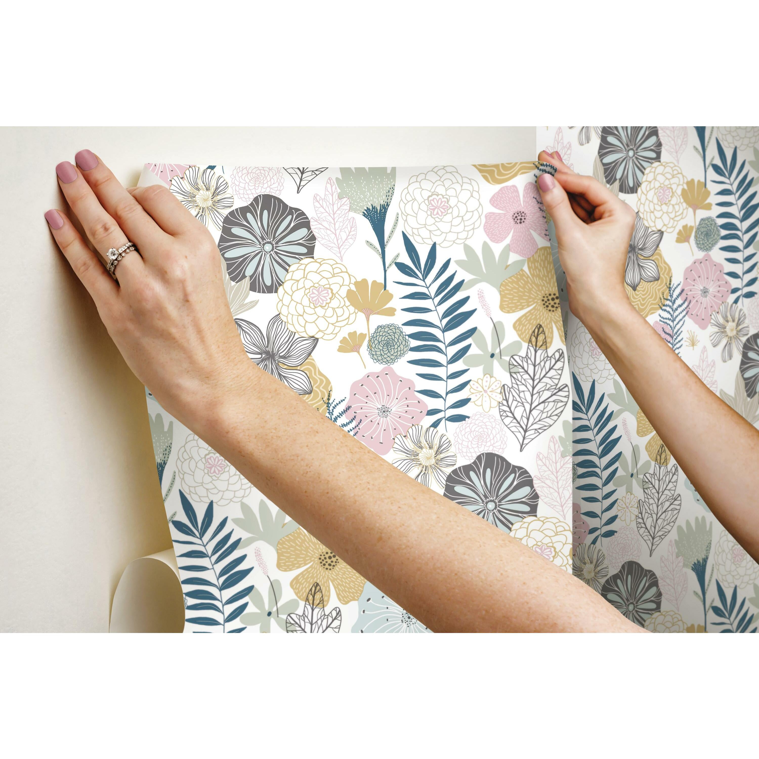 (2 pack) RoomMates Perennial Pink Floral Peel and Stick Wallpaper, 20.5 inches x 18 feet, 1 roll,