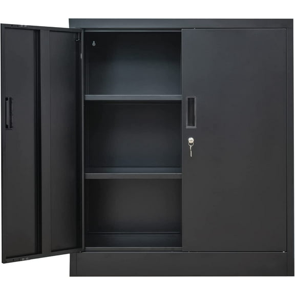 Metal Storage Cabinet, 36.2" H Locking Storage Cabinet with Shelves and Doors, Metal Cabinets for Home Office, Garage, Utility Room and Basement (Black)