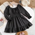 thumbnail image 3 of Favoffer Big Kid Girls Long Sleeve Dress Spring Summer Trumpet Sleeve Ruffle Hem Square Neck Solid Color Swing Gown for Daily Gathering Party Holiday Sizes 4-13Y, 3 of 7