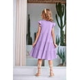 thumbnail image 6 of Arshiner Girls Summer Dress Ruffle Sleeve Flared Tiered Swing Pleated Midi Cotton Casual Sundress with Pockets, 6 of 7