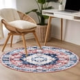 thumbnail image 4 of Round Rugs 4Ft, Boho Red Blue Round Area Rug Washable Indoor Throw Carpet, Retro Geometric Southwestern Ethnic Soft Non Slip Circle Rug for Kitchen Nursery Room Home Decor Aesthetic, 4 of 8