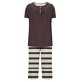 thumbnail image 4 of successthop Capri Pajamas for Women Set Lightweight Plus Size Striped Short Sleeve Button 2 Piece Loungewear 2XL Brown, 4 of 7