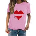 thumbnail image 2 of Pink Summer Outfits For Women, Spandex Womens Fitted T Shirts, Tank Tops For Women, Juniors Tops, Women's New Summer Valentine's Day Simple Love Printed Round Neck Short Sleeved T Shirt Casual Top, 2 of 4