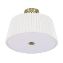 White Fabric Flush Mount Ceiling Light, Pleated Shade 16*11" (D*H) 3-Light