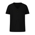 thumbnail image 4 of AHTJRT Men's Casual Short Sleeve Deep V-Neck Button Cut Out Solid Color Slim Fit T-Shirt with Pocket Black S, 4 of 5