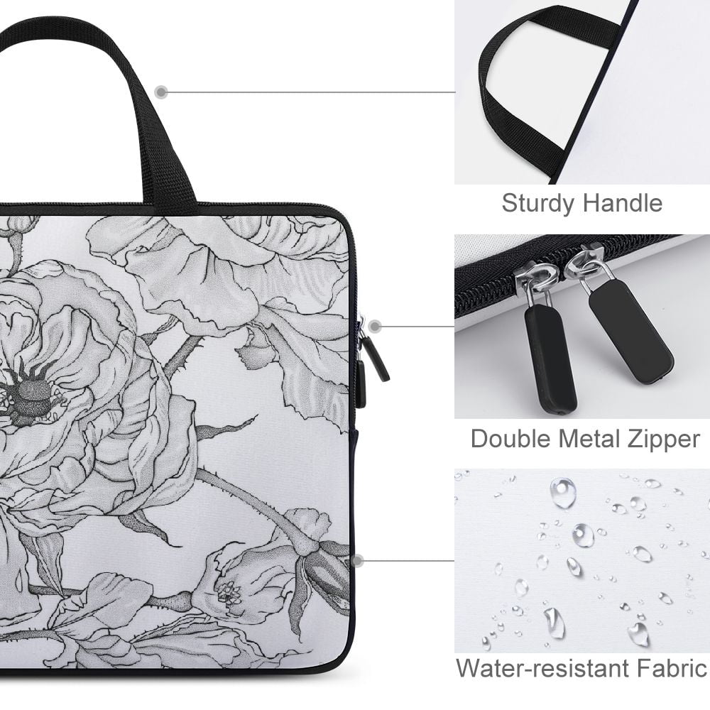 JRXY Flowers Leaves Bug Laptop Bag Diving Fabric Computer Protective Handle Case 15inch