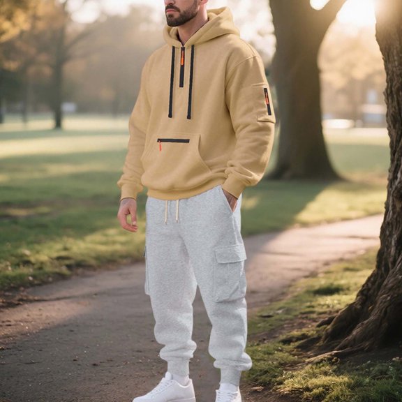 YueHuiYing Men's Tracksuit 2 Pieces Set Full Jacket Athletic Casual Hooded Sweatshirt and Joggers Set Sweatsuit Outfits