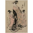 thumbnail image 2 of Kitagawa Utamaro 14x18 Black Ornate Wood Framed Double Matted Museum Art Print Titled - The Courtesan Hinazuru of Chojiya with Her Attendants Tsuruji and Tsuruno (C. 1794), 2 of 5