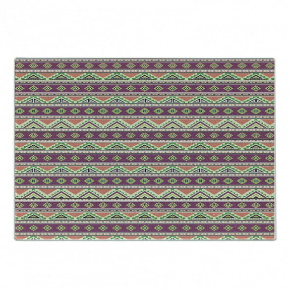 Aztec Cutting Board, Vibrant and Pattern of Horizontal Orient Aztec Motifs, Decorative Tempered Glass Cutting and Serving Board, in 3 Sizes, by Ambesonne